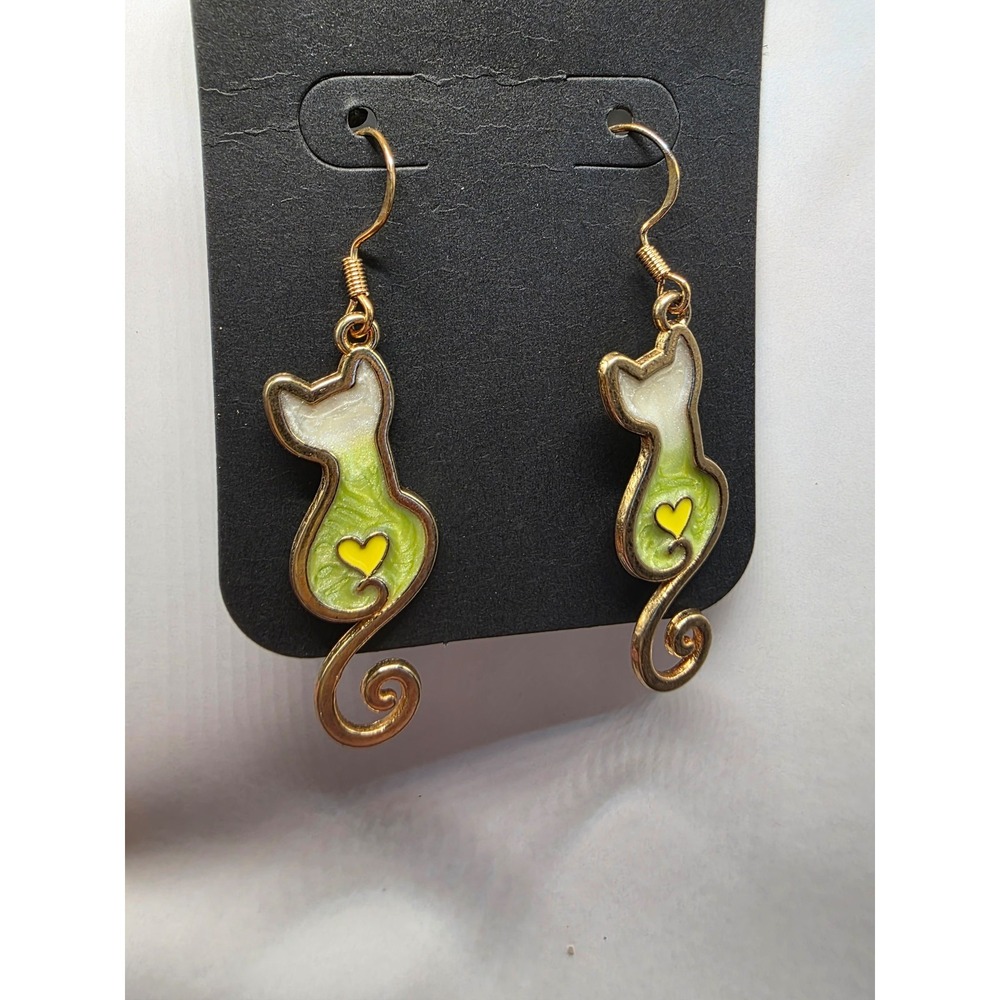 Cat Earrings‎ (Green) Handmade Hypoallergenic BUNDLE & OFFER TO SAVE